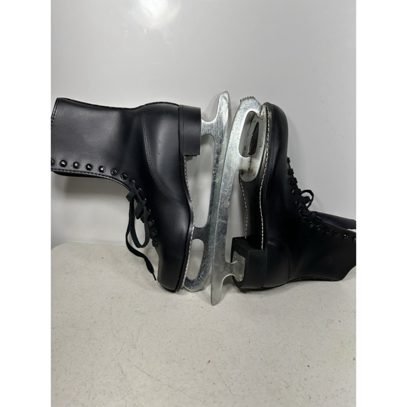 vintage ICE SKATES black leather mens TEMPERED SABRE HARDENED 10,5 main image 4
